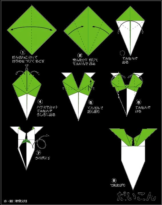 Hướng dẫn gấp Củ cải - Gấp giấy Origami