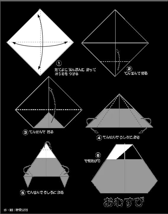 Hình ảnh hướng dẫn gấp cơm nắm - Gấp giấy Origami