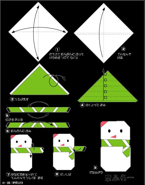 Hình ảnh hướng dẫn cách gấp người tuyết quàng khăn - Gấp giấy Origami