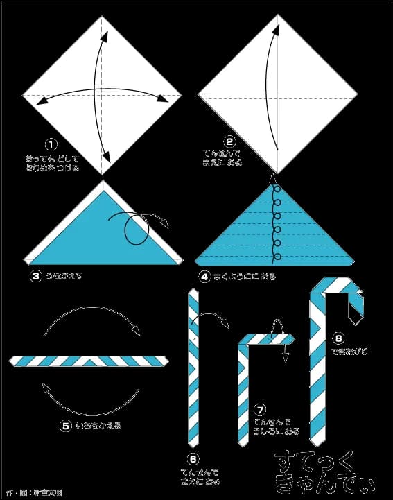 Hình ảnh hướng dẫn cách gấp kẹo hình cây gậy - Gấp giấy Origami