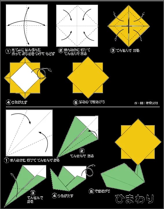 Hướng dẫn gấp Hoa hướng dương - Gấp giấy Origami