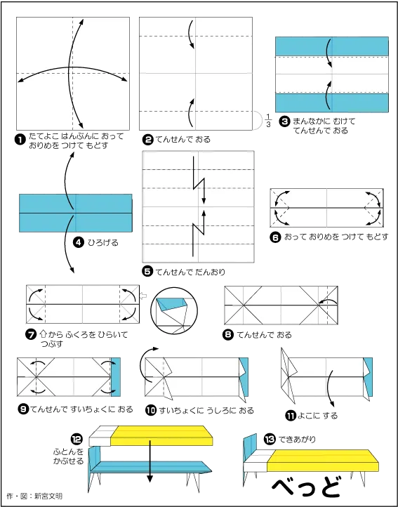 Hướng dẫn gấp Giường và đệm - Gấp giấy Origami diagram