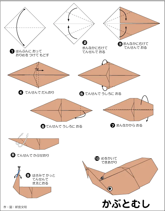 折り紙のカブトムシの作り方 - 簡単な折り方ガイド diagram