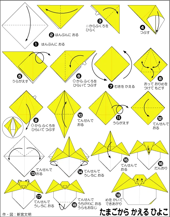 Hướng dẫn gấp Gà con chui ra từ quả trứng - Gấp giấy Origami diagram