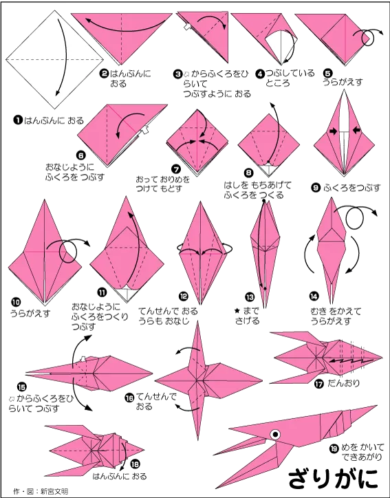 Hướng dẫn gấp Tôm hùm - Gấp giấy Origami diagram