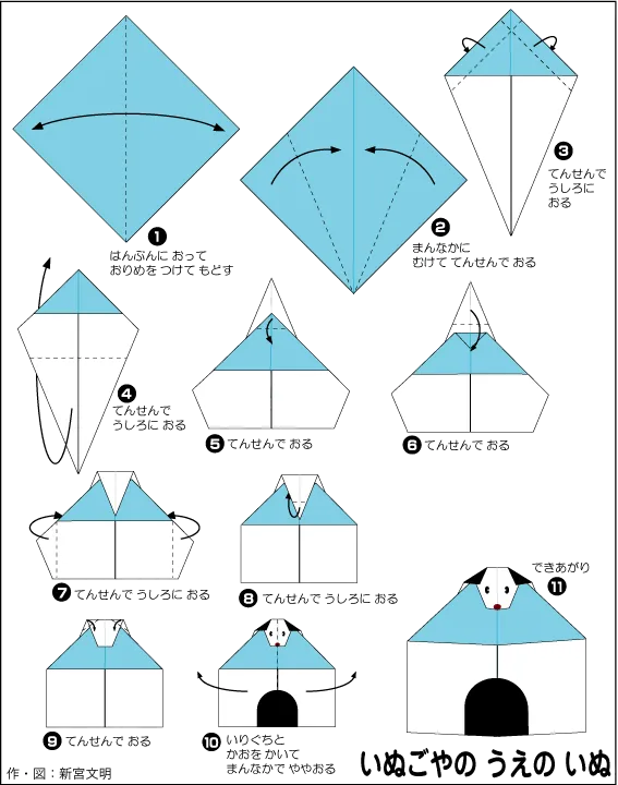 Hướng dẫn gấp Ngôi nhà của chó - Gấp giấy Origami diagram