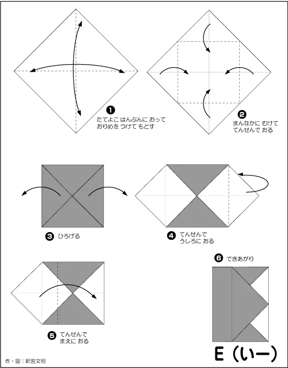 Hướng dẫn gấp Chữ E - Gấp giấy Origami diagram