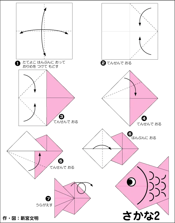 Hướng dẫn gấp Cá - Gấp giấy Origami diagram