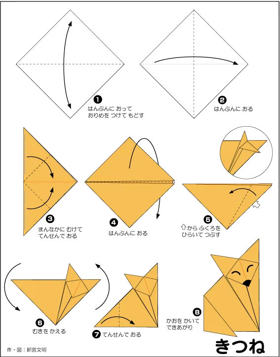 Hướng dẫn gấp Chó sói - Gấp giấy Origami diagram