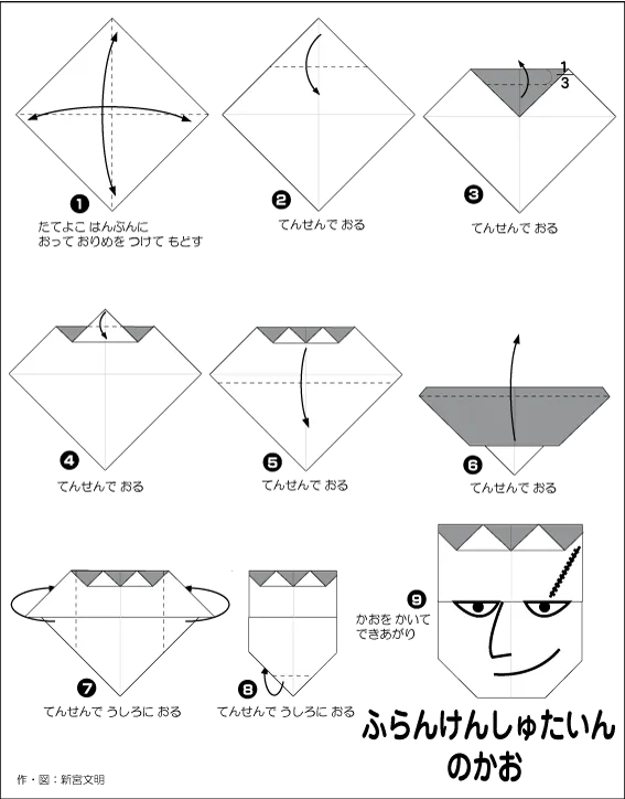 Hướng dẫn gấp Mặt của Frankenstein - Gấp giấy Origami diagram
