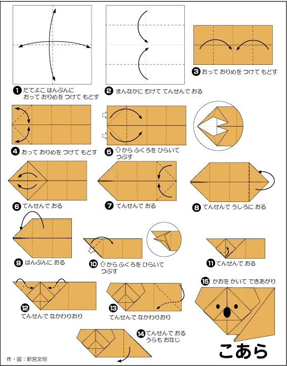 Hướng dẫn gấp Gấu túi - Gấp giấy Origami diagram