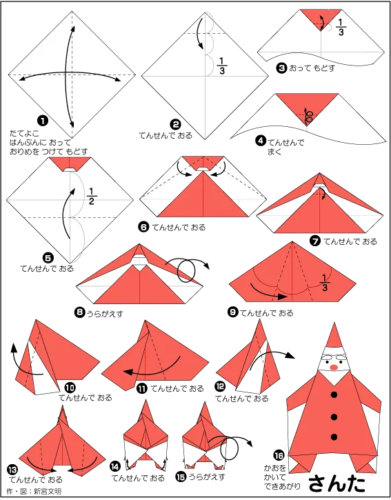 Hướng dẫn gấp Ông già noel - Gấp giấy Origami diagram