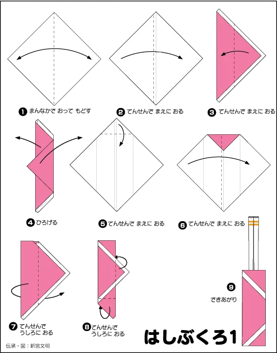 Hướng dẫn gấp Túi đựng đũa - Gấp giấy Origami diagram