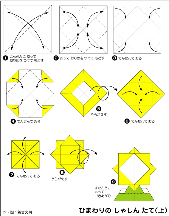 Hướng dẫn gấp Khung ảnh hình hoa hướng dương - Gấp giấy Origami diagram