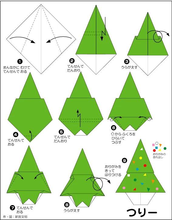 Hướng dẫn gấp Thông noel - Gấp giấy Origami diagram