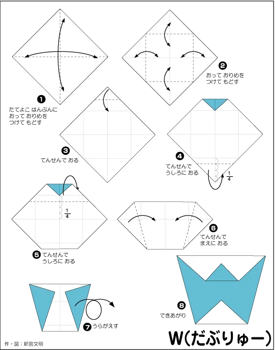 Hướng dẫn gấp Chữ W - Gấp giấy Origami diagram