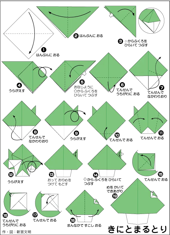 木の上の小鳥の折り紙:簡単な作り方ガイド diagram