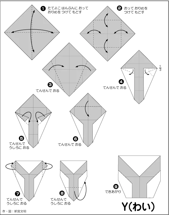 Hướng dẫn gấp Chữ Y - Gấp giấy Origami diagram